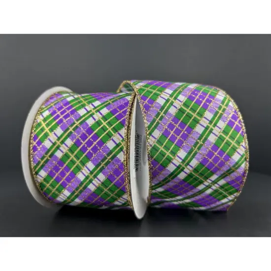 2.5" Mardi Gras Plaid Ribbon: Purple, Gold, Green (10 Yards) {2}