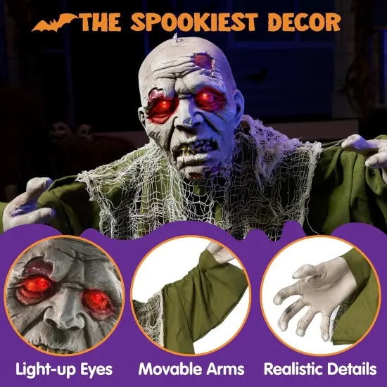 Halloween Animated Zombie Groundbreaker Outdoor Decor with Light Up Eyes {2}