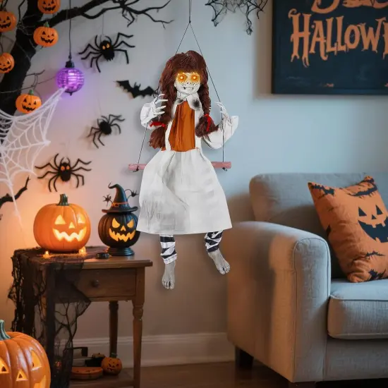 Halloween Animatronic Decorations Outdoor Hanging Swing Girl {4}