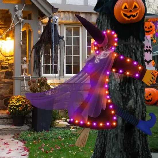 Solar Halloween Decorations Outdoor Witches - Orange Purple {4}