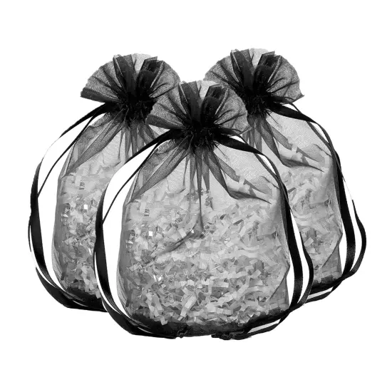 Wide Round Flat Bottom Organza Bags 9 '' X 5 1/2 '' X 12 '' for Gifts Black {4}
