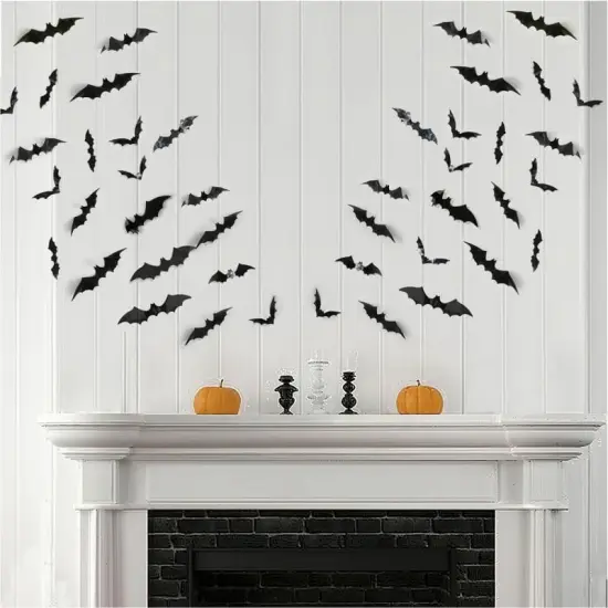 120pcs Halloween Bats Decorations Outdoor Indoor (4 Sizes, Black) {2}