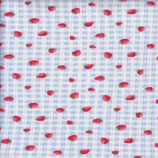 Soft Stretchy 4"x2" Yummy Rib Fabric with Strawberry Print 58/60" Wide Polyester Spandex Blend BLUE LT {3}