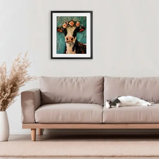 Stupell Industries Pretty Pink Flower Cow Framed Print Under Glass, design by LSR Creative Studio {2}