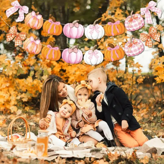 3Pcs Pumpkin Bow Banner (	Pink, Orange) {5}