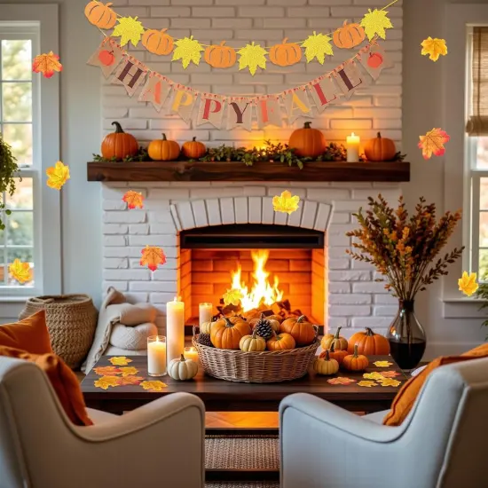 Pre-Strung Happy Fall Burlap Banner (Orange Fall) {5}
