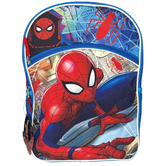 Marvel Spiderman 16" Blue and Red School Backpack with Front and Side Pockets {3}