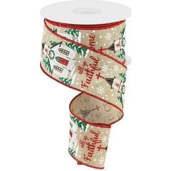 2.5" Come All Ye Faithful Ribbon: Light Beige (10 Yards) {1}