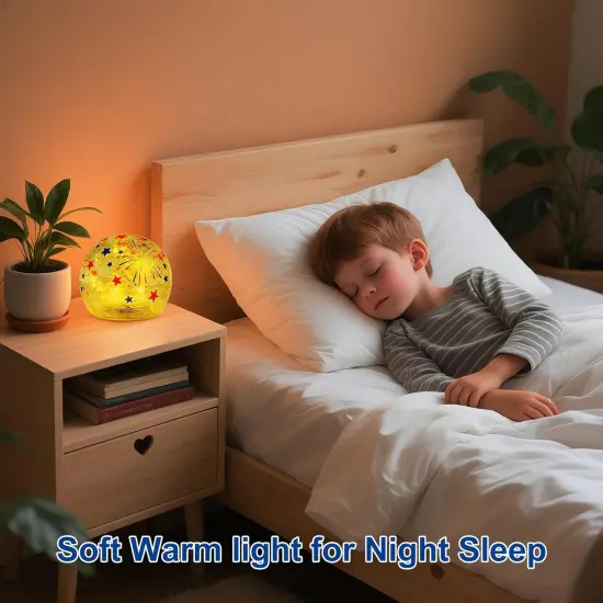 4th of July Decorations - Crackle Glass Ball Light with Timer - Red White Blue LED Tabletop Decor {4}