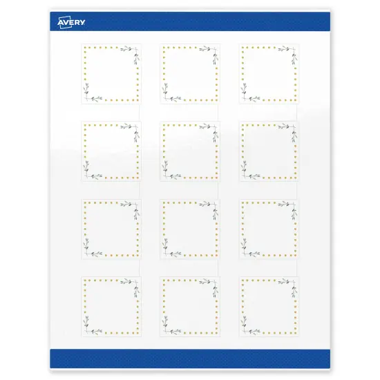 Avery Printable Square Labels, Gold Dots with Green Florals, 2" x 2", Glossy White Square Labels, Permanent, Laser/Inkjet, 120ct, Great for Product Labels {1}
