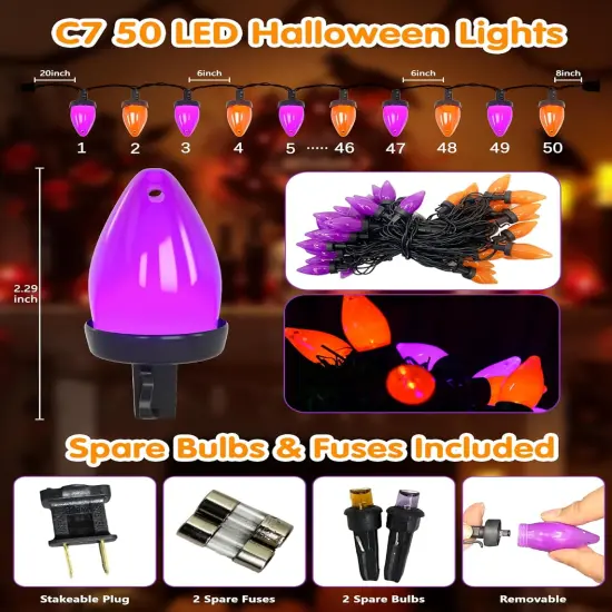 26ft C7 Purple and Orange Halloween String Lights Outdoor {2}