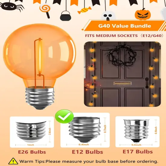 25 Pack G40 LED Halloween Orange String Lights Bulbs Replacement {3}