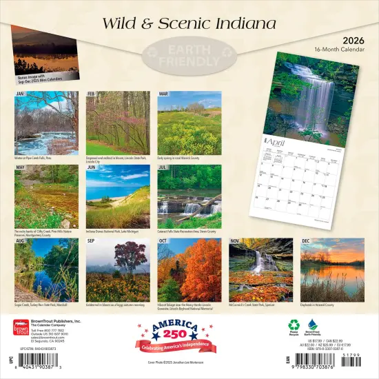 Indiana Wild & Scenic | 2026 12 x 24 Inch (Hanging) Monthly Square Wall Calendar | Plastic-Free {2}