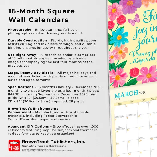 Bonnie Marcus OFFICIAL | 2026 12 x 24 Inch (Hanging) Monthly Square Wall Calendar | English/French Bilingual {6}