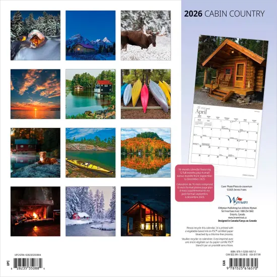 Cabin Country | 2026 12 x 24 Inch (Hanging) Monthly Square Wall Calendar {2}