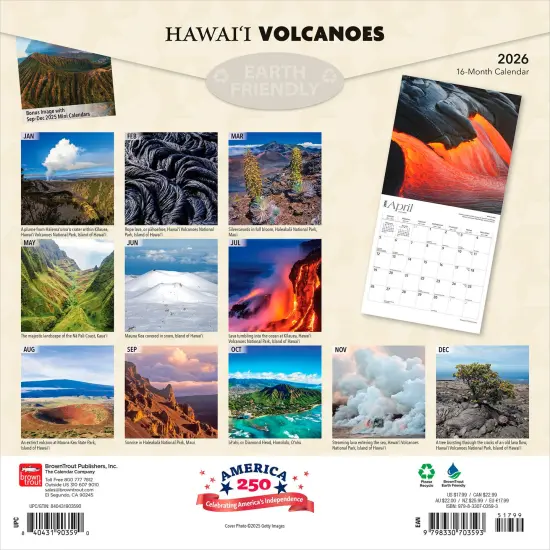 Hawaii Volcanoes | 2026 12 x 24 Inch (Hanging) Monthly Square Wall Calendar | Plastic-Free {2}