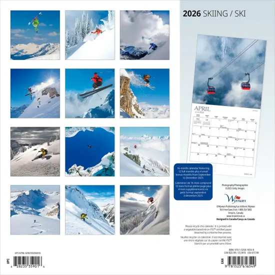 Skiing | 2026 12 x 24 Inch (Hanging) Monthly Square Wall Calendar | English/French Bilingual {2}