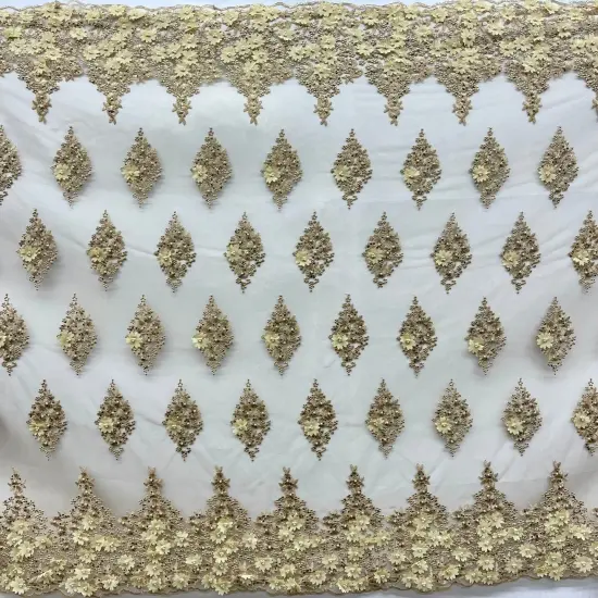 1 Yard Beaded 3D Floral Lace Fabric Embroidered on 100% Polyester Net Mesh 52" Width Lt. Blue {6}