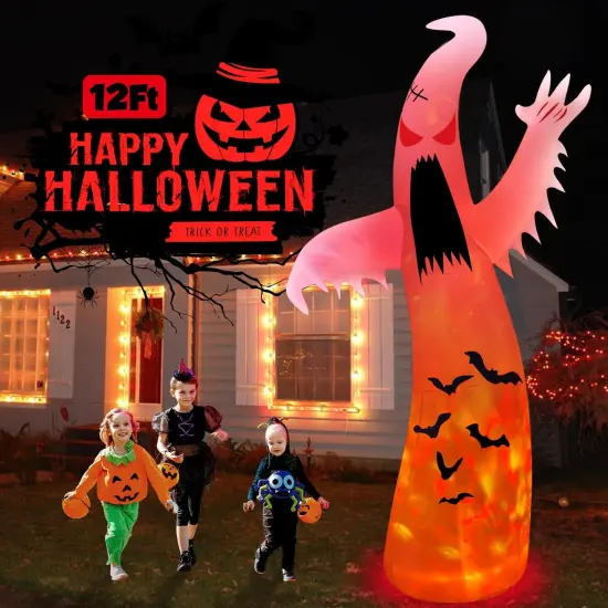 12FT Giant Halloween Inflatables Ghost ,with 3-Color Rotating Flame LEDs {5}