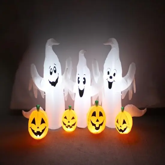 Halloween Inflatable Three Ghosts with Pumpkins Patch Outdoor Indoor Holiday Decorations {2}