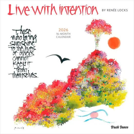 Live with Intention | 2026 12 x 24 Inch (Hanging) Monthly Square Wall Calendar | Featuring the Artwork of Renee Locks | Plastic-Free {1}