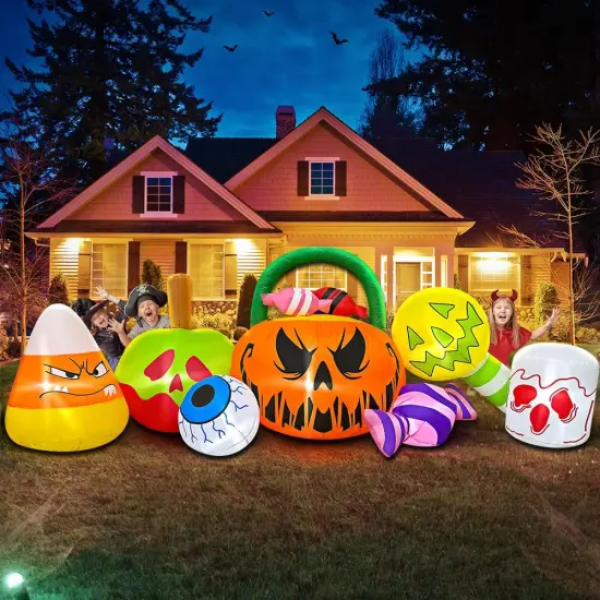 10 FT Halloween Inflatable Outdoor Decorations Pumpkin Ghost Combo {5}