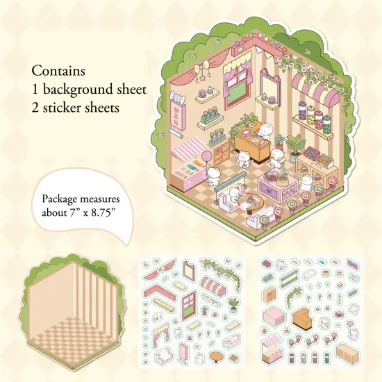 Isometric Sticker Activity Pack of 4 Styles, Cute Sticker Scenes with Tweezers, Adorabilities {3}