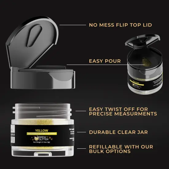 Brew Glitter - Yellow Edible Drink Glitter (4g, x1 Flip-Cap Jar) for Beer, Cocktails and Beverages {5}
