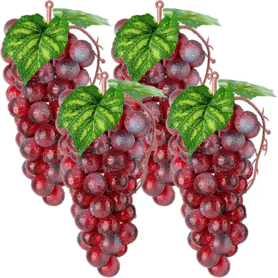 4 Bunches Plastic Lifelike Grapes - Red {1}