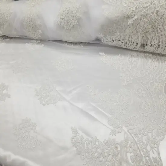 1 Yard Off White French Floral Mesh Lace Fabric for Wedding Dresses and Decor 50/54 Inch Width {1}