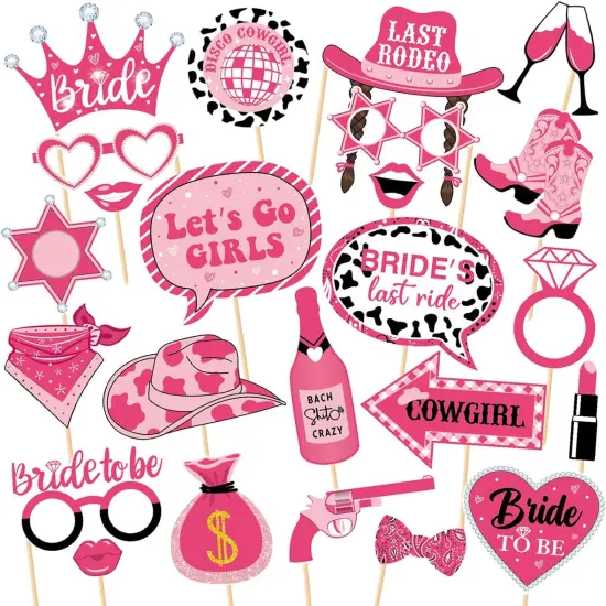 25 Pcs Valentine's Day Bachelorette Photo Booth Props, Funny Cowgirls Bride's Last Ride Selfie Photobooth Props, Creative Party Decoration Supplies {1}