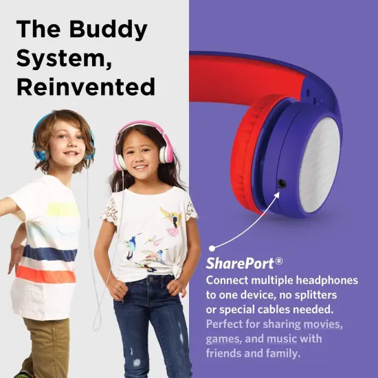 LilGadgets Connect+ Style On-Ear Kids Headphones with Microphone - SharePort Technology, SoftTouch Padding, Detachable Cable, Noise Reduction, Durable & Adjustable - Blue/Red Multicolor {5}
