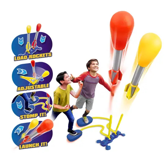 Lanard: Slam Shot Dual Challenge Air Powered Rocket - Outdoor Flying Toy, 4 Foam Rockets, Launcher & Stomp Pad, Soars Up To 75 Feet, Play, Kids Age 6+ {4}