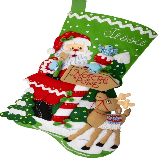 Bucilla Felt Stocking Applique Kit 18" Long-North Pole This Way {3}
