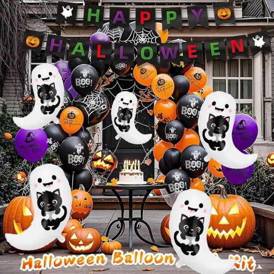 Halloween Scary Ghost with Black Cat Foil Balloons {5}