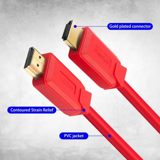 Insten - HDMI Male to Male Cable, 2.1 Version, 8K 60Hz, 48Gbps, PVC Cable, Gold Connectors, 6ft , Red {5}