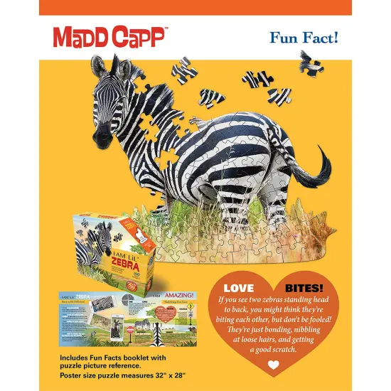 Madd Capp: I Am Lil' Zebra - 100 Piece Puzzle - Kids Animal-Shaped Jigsaw, 32x28" Assembled Size, Poster Reference, Edcuational Fun Fact Booklet {7}