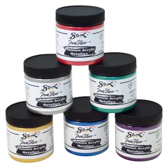 Sax Premium Heavy-Bodied Acrylic Paint, 4 Ounce Jars, Assorted Metallic Colors, Set of 6 {1}