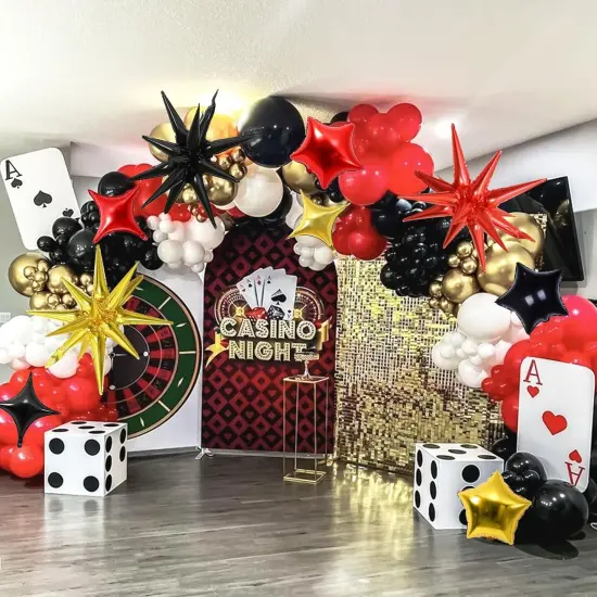 Red Black and Gold Star Balloons Foil 10in 4-Pointed(Black Red Gold) {4}