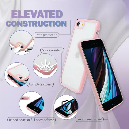Crystal Clear Case For iPhone SE 2020 (2nd Gen), Color Raised Edge Ultra Thin Slim Shell Protective Cover Pink Bumper, by Insten {2}