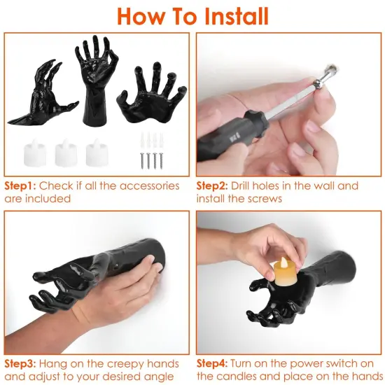 3Pcs Creepy Reaching Hands With Lighted Candles Wall Mounted Halloween Decoration Witch Devil Hand Aesthetic Goth Gothic Life-Sized Horror Hands Hanging Sculpture {5}