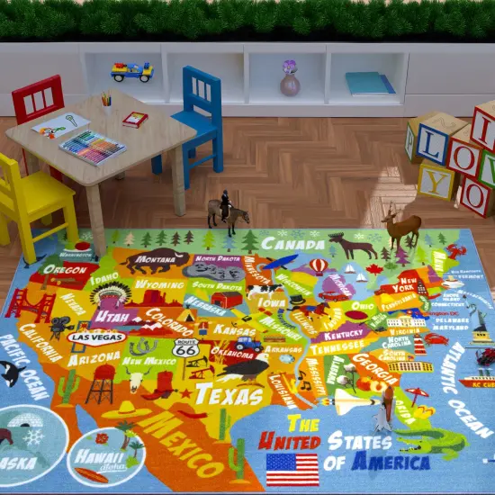 KC Cubs: Educational Rug: USA Map - 8x10' Playmat -Interactive Geography Play, United States Activity Area Carpet, Bedroom-Classroom, Baby-Toddler-Kid {4}