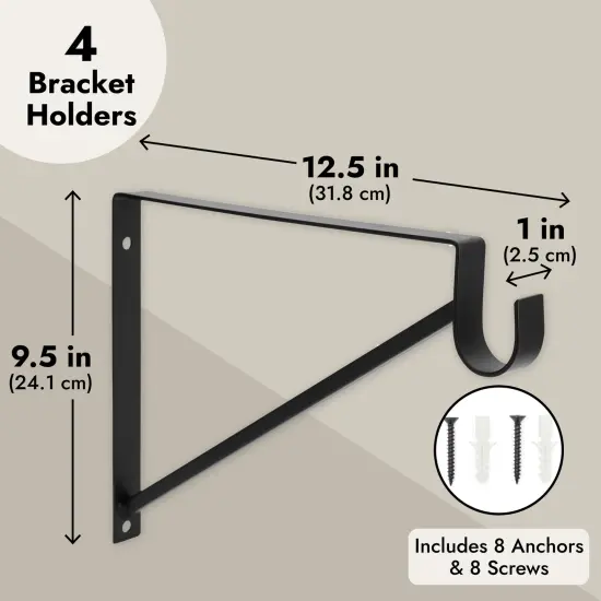 4 Pack Metal Closet Hanging Shelf Rod Bracket Holder and Support, Heavy Duty Bar for Shelving (Black, 12.5 x 1 x 9.5 in) {2}