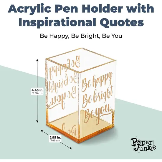 Gold and Clear Acrylic Pen Holder with Inspirational Quotes (2.95 x 4.45 In) {2}