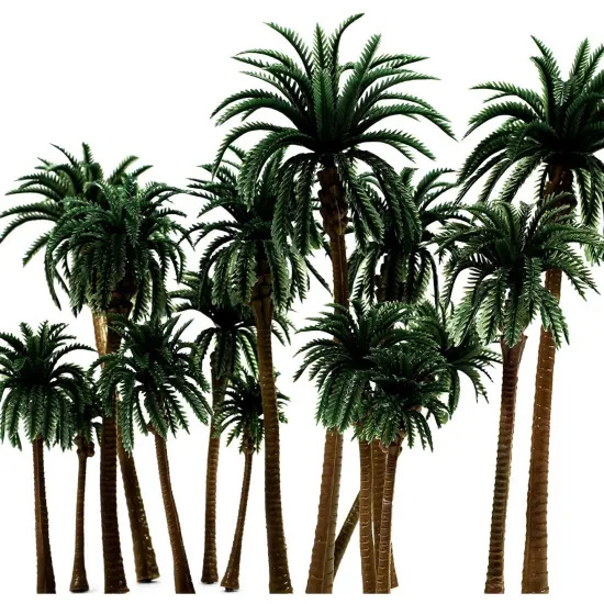 Miniature Model Palm Trees for Dioramas, DIY Crafts (5 Sizes, 15 Pieces) Green {4}