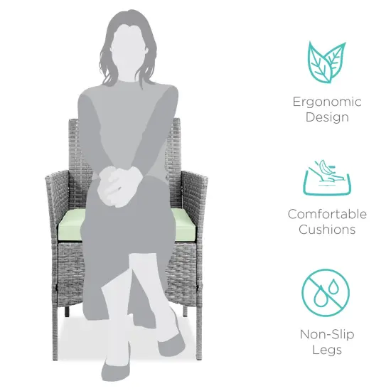 Best Choice Products 3-Piece Outdoor Wicker Conversation Patio Bistro Set, w/ 2 Chairs, Table Gray/Light Mint {2}