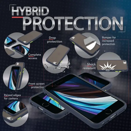 Translucent Matte Case For iPhone SE 2020 (2nd Gen), Hybrid Hard Back Soft Edges TPU Full Body Cover Dark Blue/Green, by Insten {2}