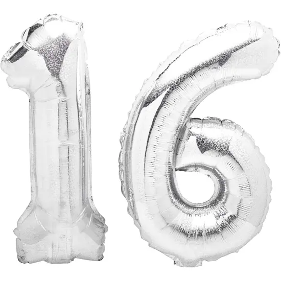16th Birthday Balloons, Hello 16 (Holographic, 8 Pieces) Silver {3}