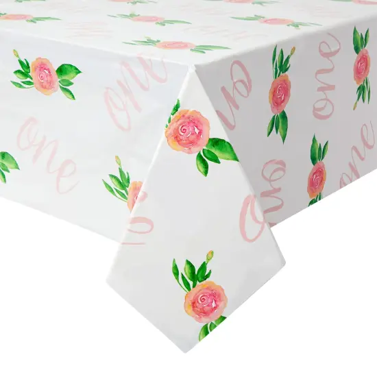 3 Pack One Tablecloth for Girls Floral 1st Birthday Themed Party Decorations, Plastic Table Covers (54 x 108 In) Blue {4}