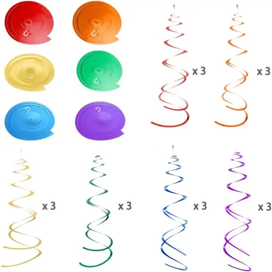 Colorful Rainbow Foil Swirl Hanging Decoration Streamer for Birthday Graduation Wedding Pride Theme Party Supplies, Gold Red Orange Green Blue and Purple, Pack of 18 {2}